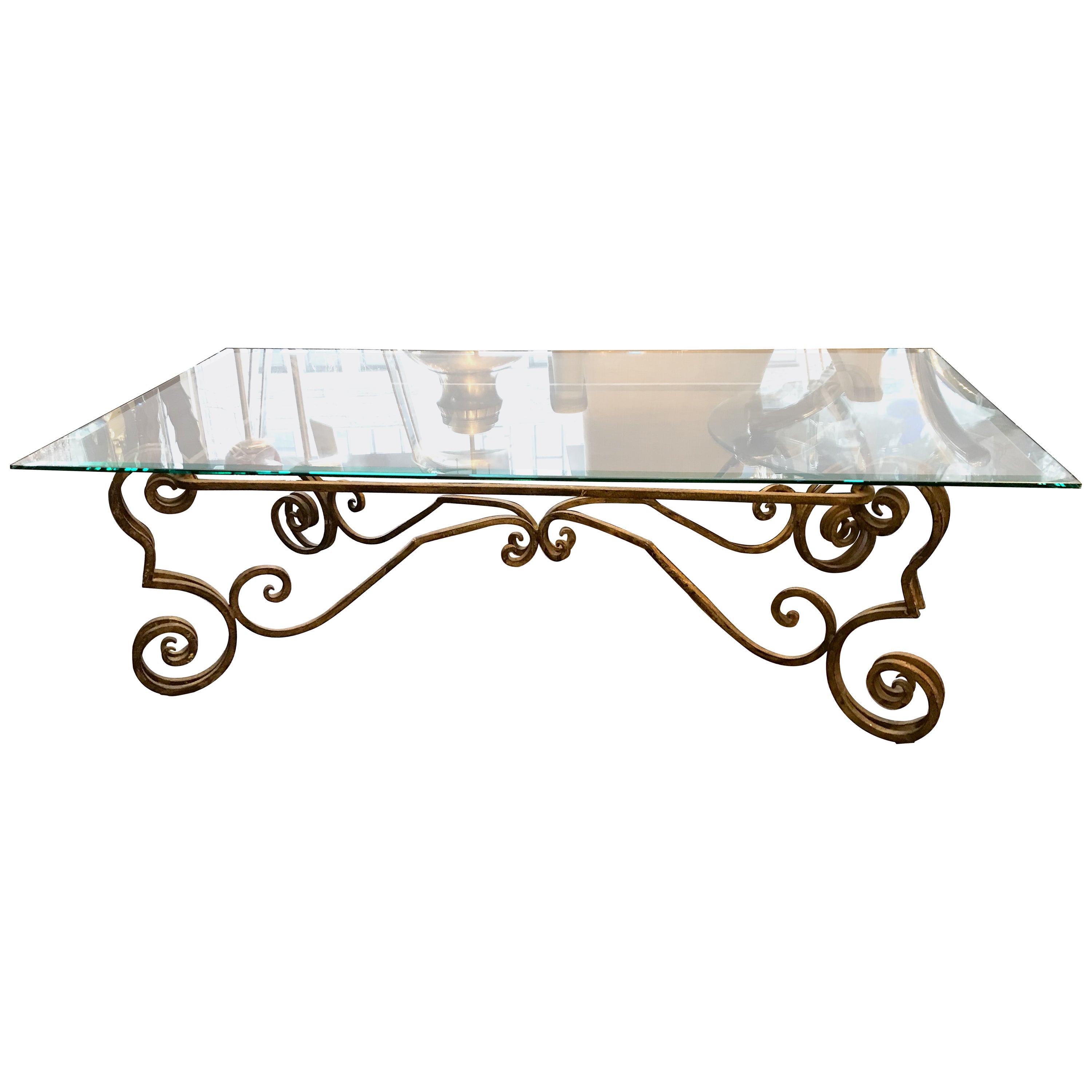 French Vintage Iron and Glass Coffee Table at 1stDibs