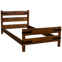 Retro Two Ranch Oak Western Cowboy Twin Beds with Strap Details Attributed to A. Bran