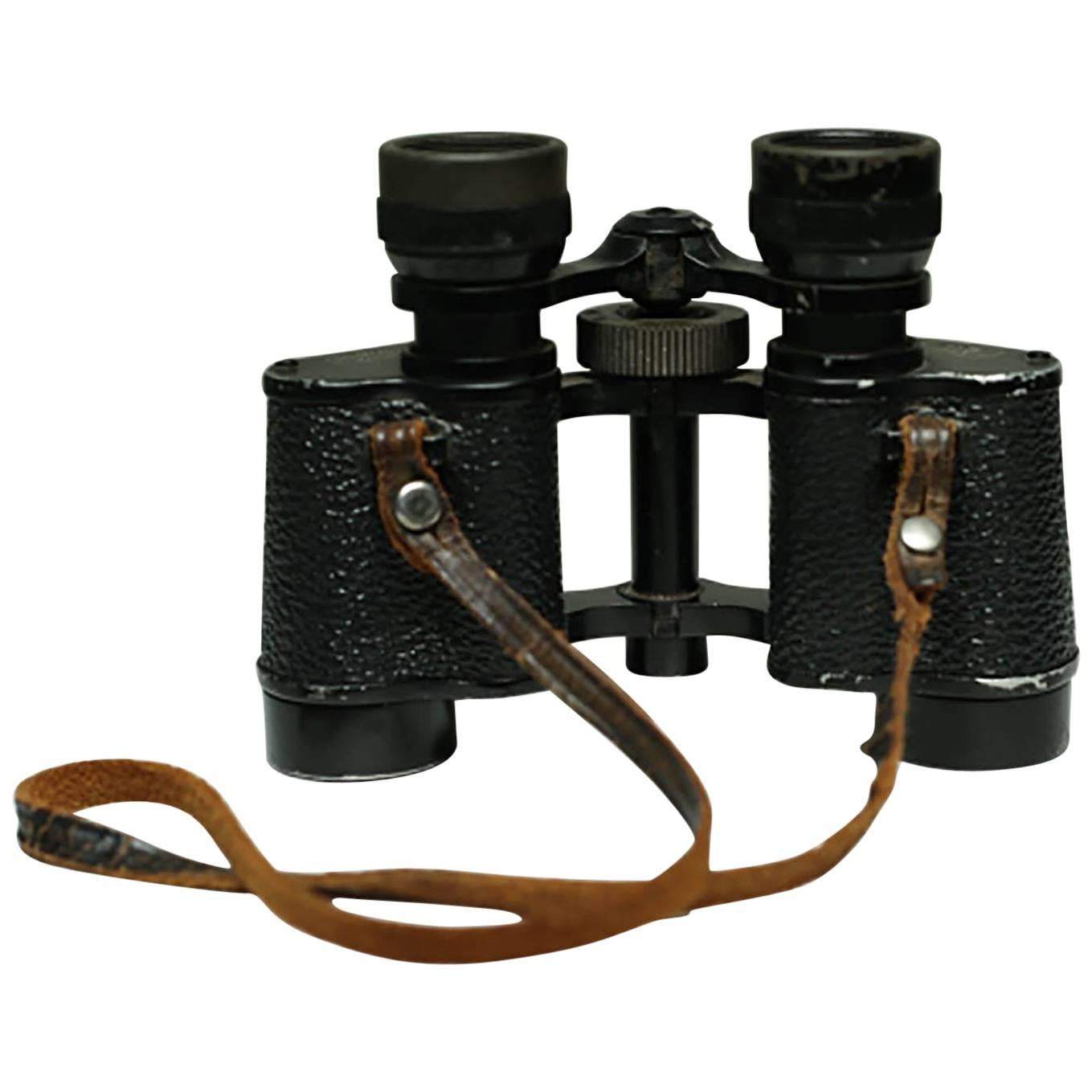 Midcentury Leather Wrapped Binoculars, circa 1950s