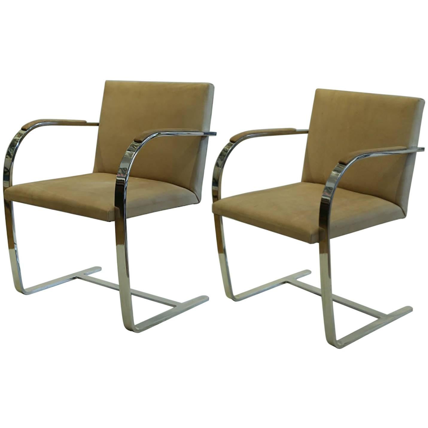 Vintage Mies van der Rohe for Knoll Suede Flatbar Brno Chairs, circa 1970-1980