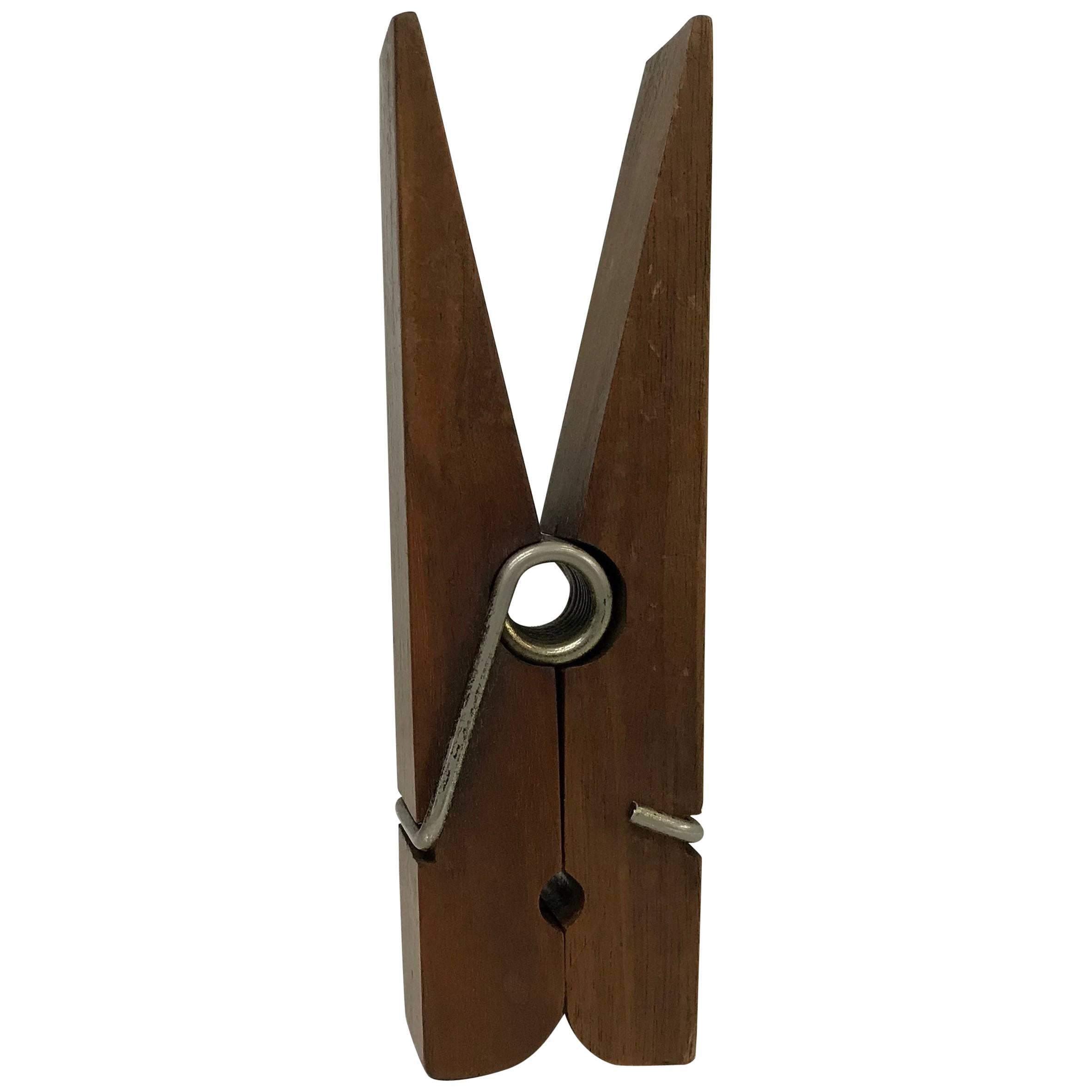1960s Oversized Walnut Wooden Clothespin
