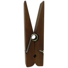 1960s Oversized Walnut Wooden Clothespin