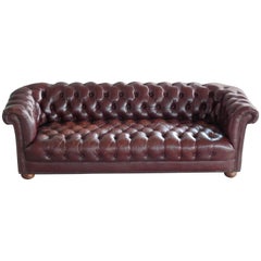 Classic Midcentury Chesterfield Sofa in Cordovan Colored Leather