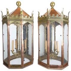 Pair of Early 20th Century Electrified Gas Garden Lantern Wall Sconces