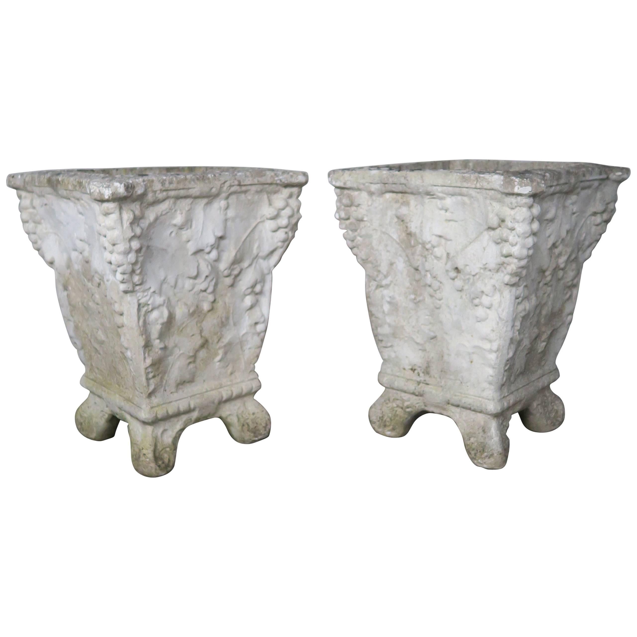 Pair of Belgium Cement Planters with Grapes, 1920s