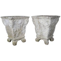 Antique Pair of Belgium Cement Planters with Grapes, 1920s