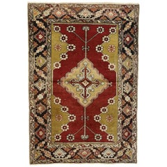 Used Turkish Oushak Accent Rug with Jacobean Style, Entry or Foyer Rug