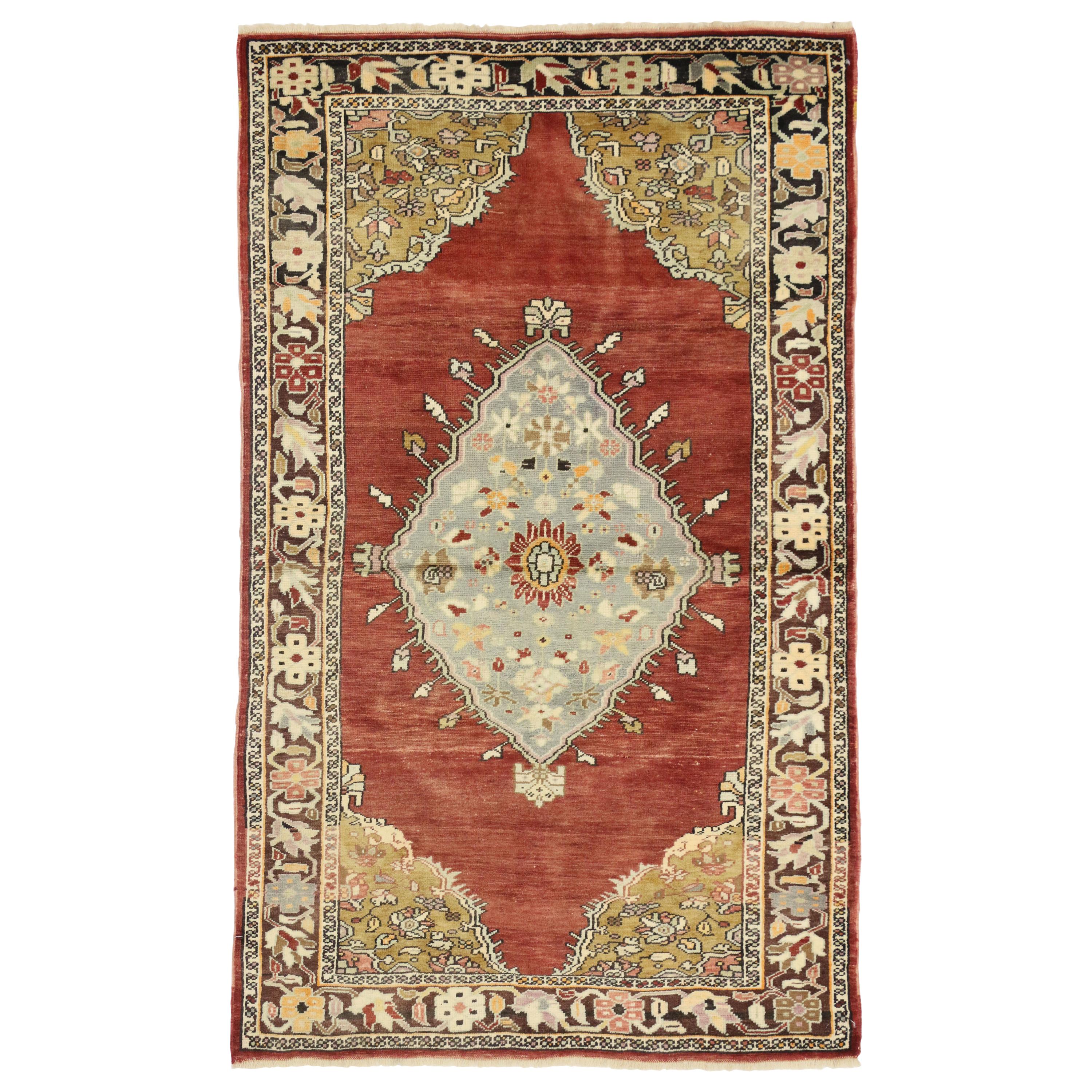 Vintage Turkish Oushak Accent Rug, Entry or Foyer Rug