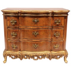 Rococo Chest of Drawers in Walnut Decorated with Gold Leaf from Denmark, 1880s