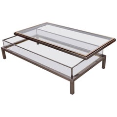 Huge Maison Jansen Sliding Top Coffee Table in Brass and Chrome