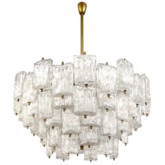 Large Venini Brass and Textured Glass Chandelier