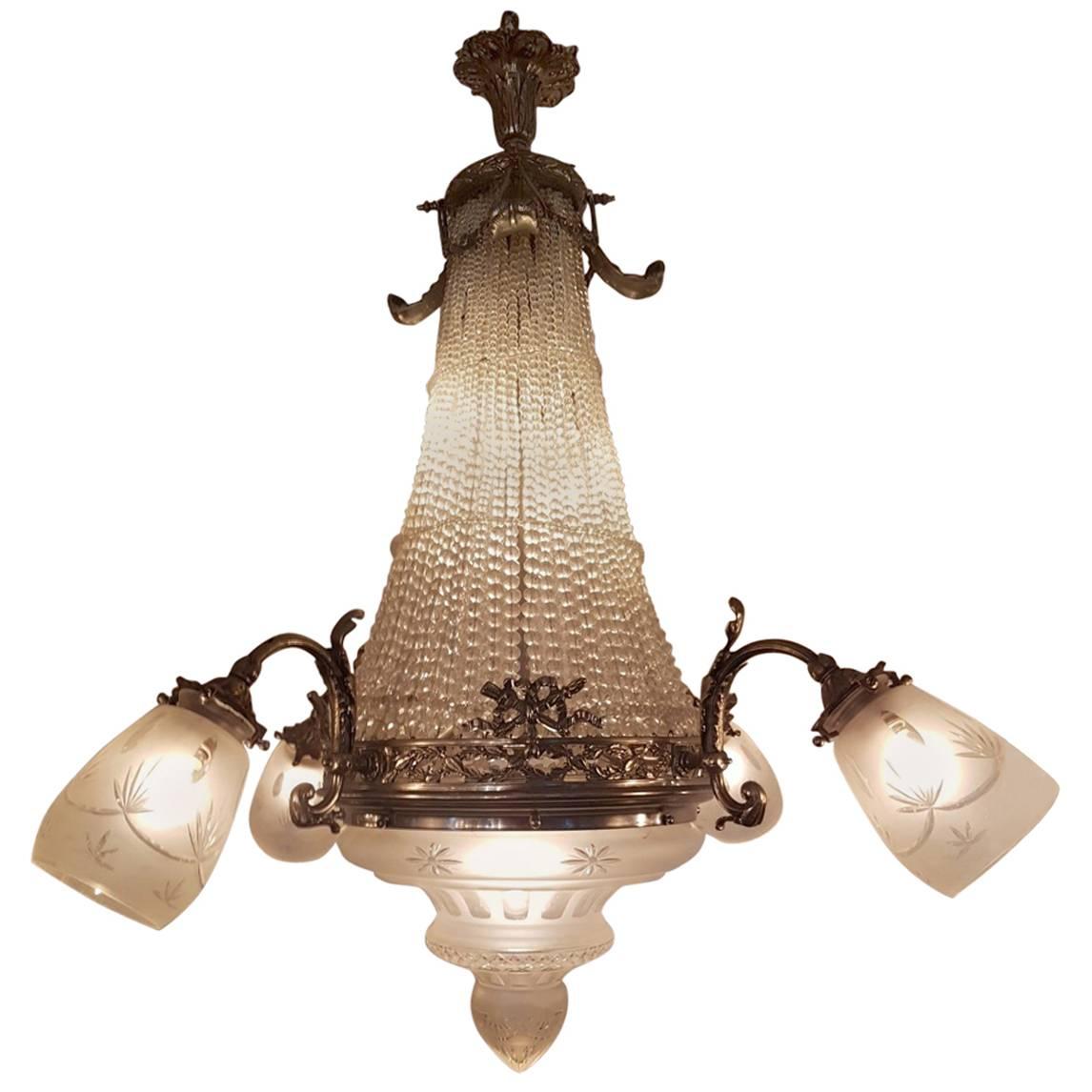 Antique French Empire Style Crystal sac de pearl Chandelier For Sale