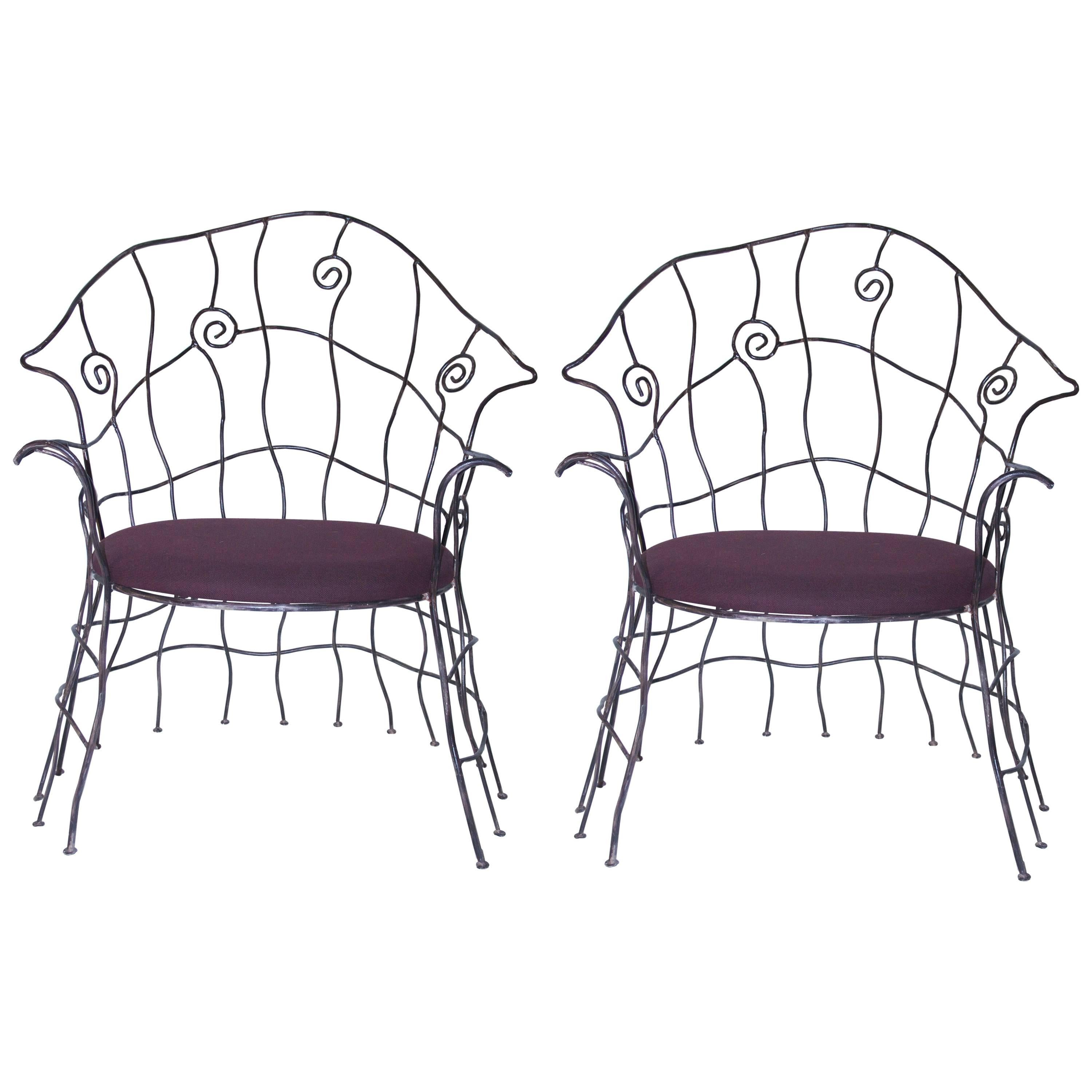 Serge Dubreuil Style Pair of Armchairs, Iron, circa 1970, France
