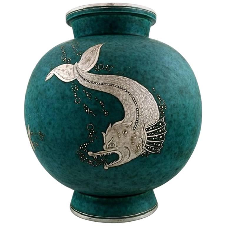 Wilhelm Kåge, Gustavsberg, Argenta Art Deco Large Spherical Ceramic Vase