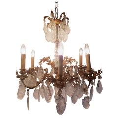 French Bronze Six-Light Chandelier, Early 20th Century