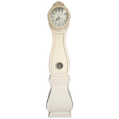 Antique Mora Clock Swedish White Paint Slender, Early 1800s