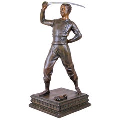 Sculpture Art Nouveau « Swordsman », signée, vers 1900