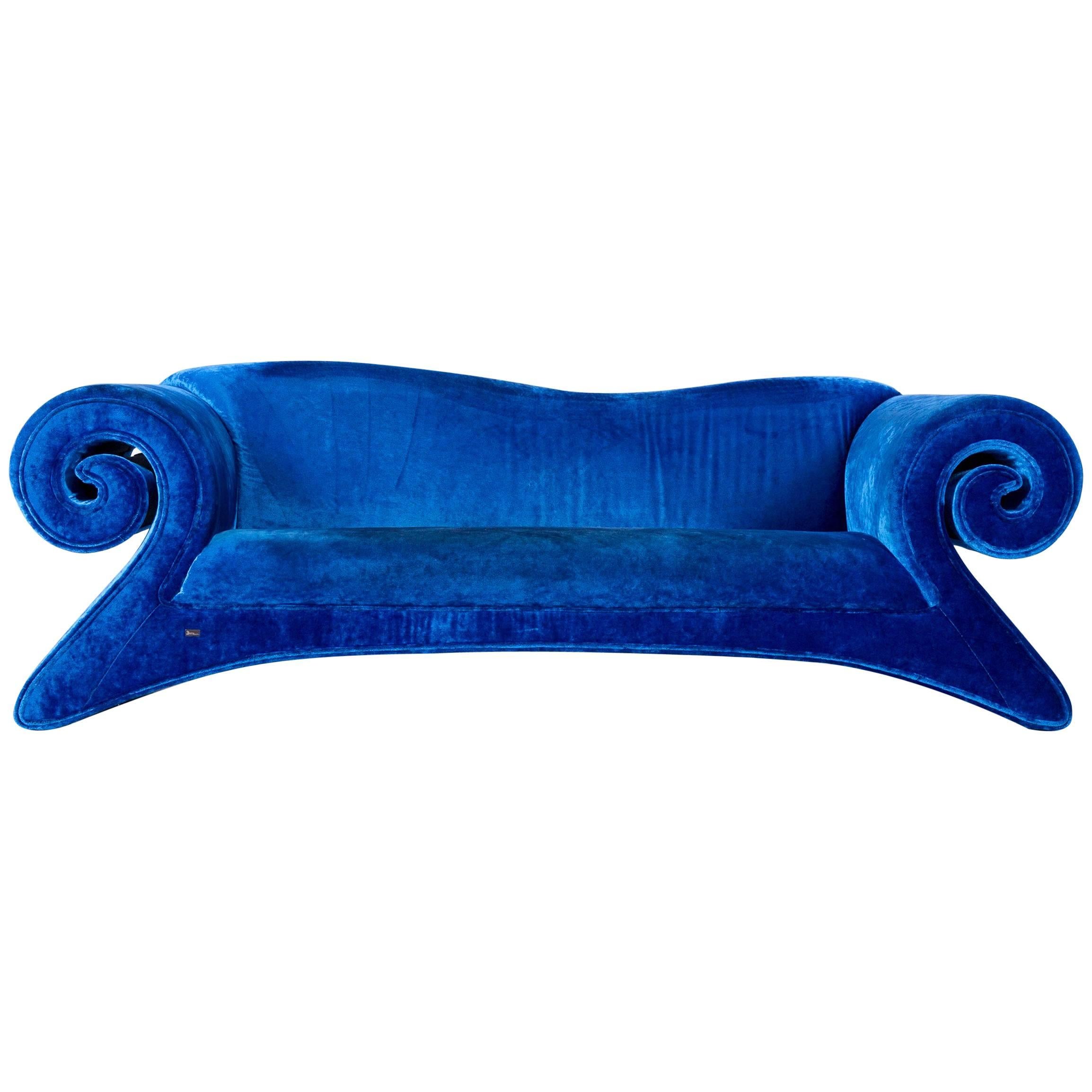 Bretz Mammut Designer Sofa Velours Blue Fabric Couch