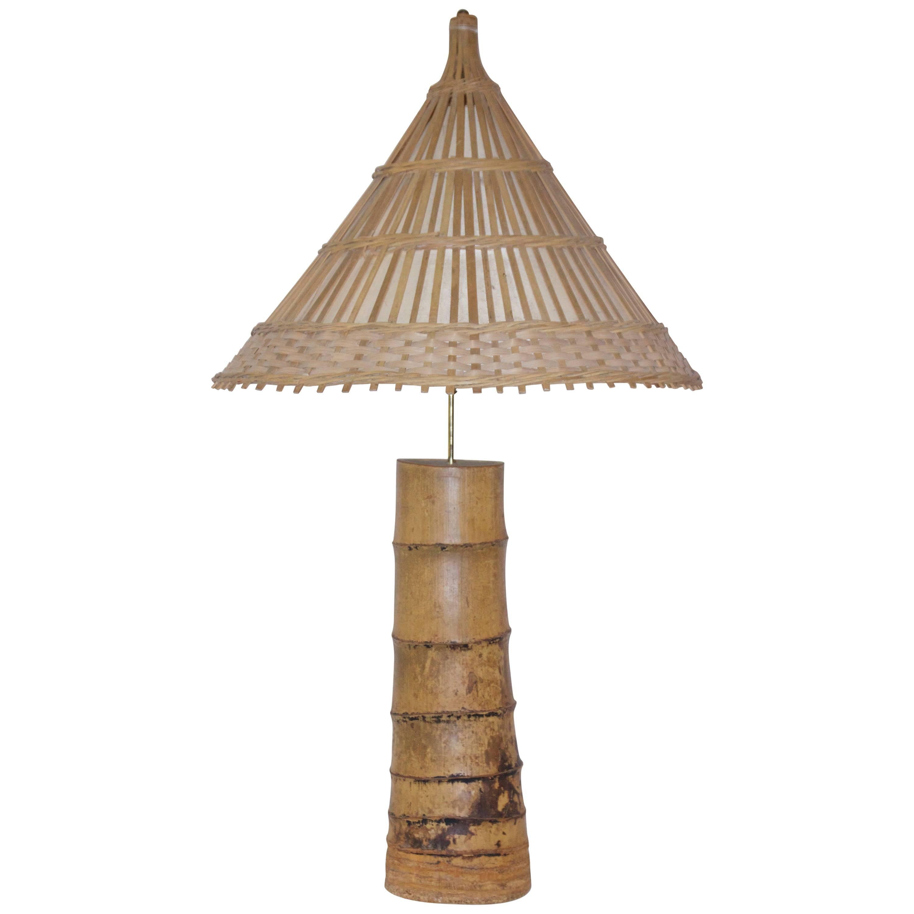 Important Bamboo Table Lamp, circa 1970, France