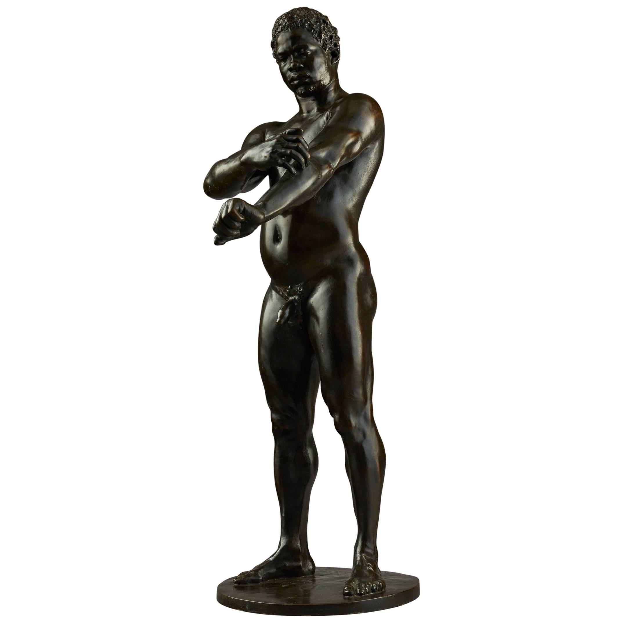19th Century German Nude Male Athlete Bronze Sculpture