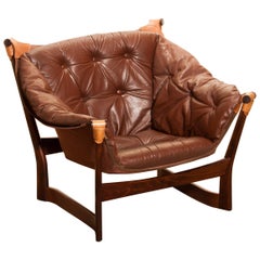 1950s, Teak and Leather 'Trega' Lounge Chair by Tormod Alnaes for Sørliemøbler