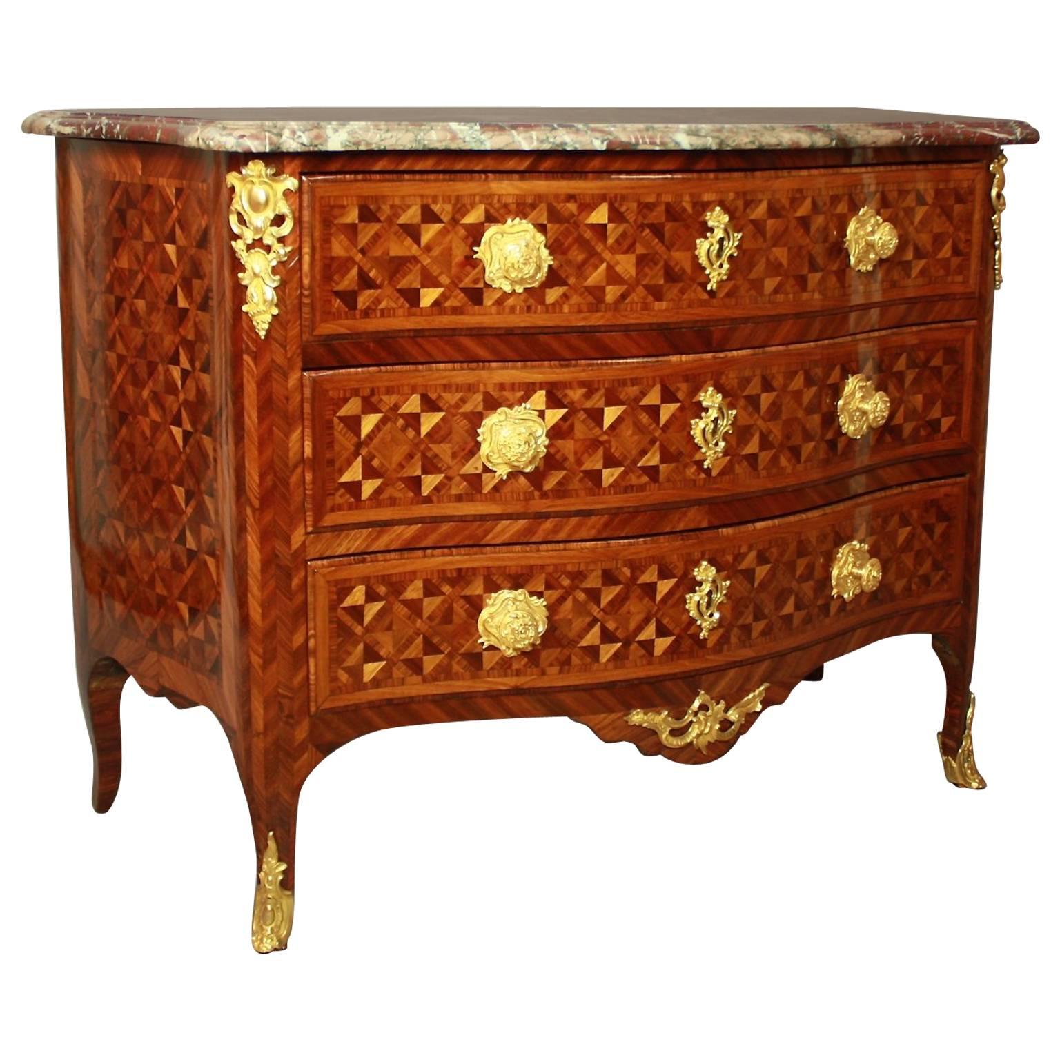 Louis XV Commode or Chest of Drawers, Stamped 'Mondon'