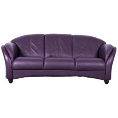Himolla Designer Sofa Leather Purple Three-Seat Couch Germany Modern