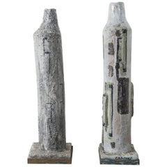 Two Glazed Ceramic Abstract and Brutalist Sculptures by Bruno Capacci, 1950s