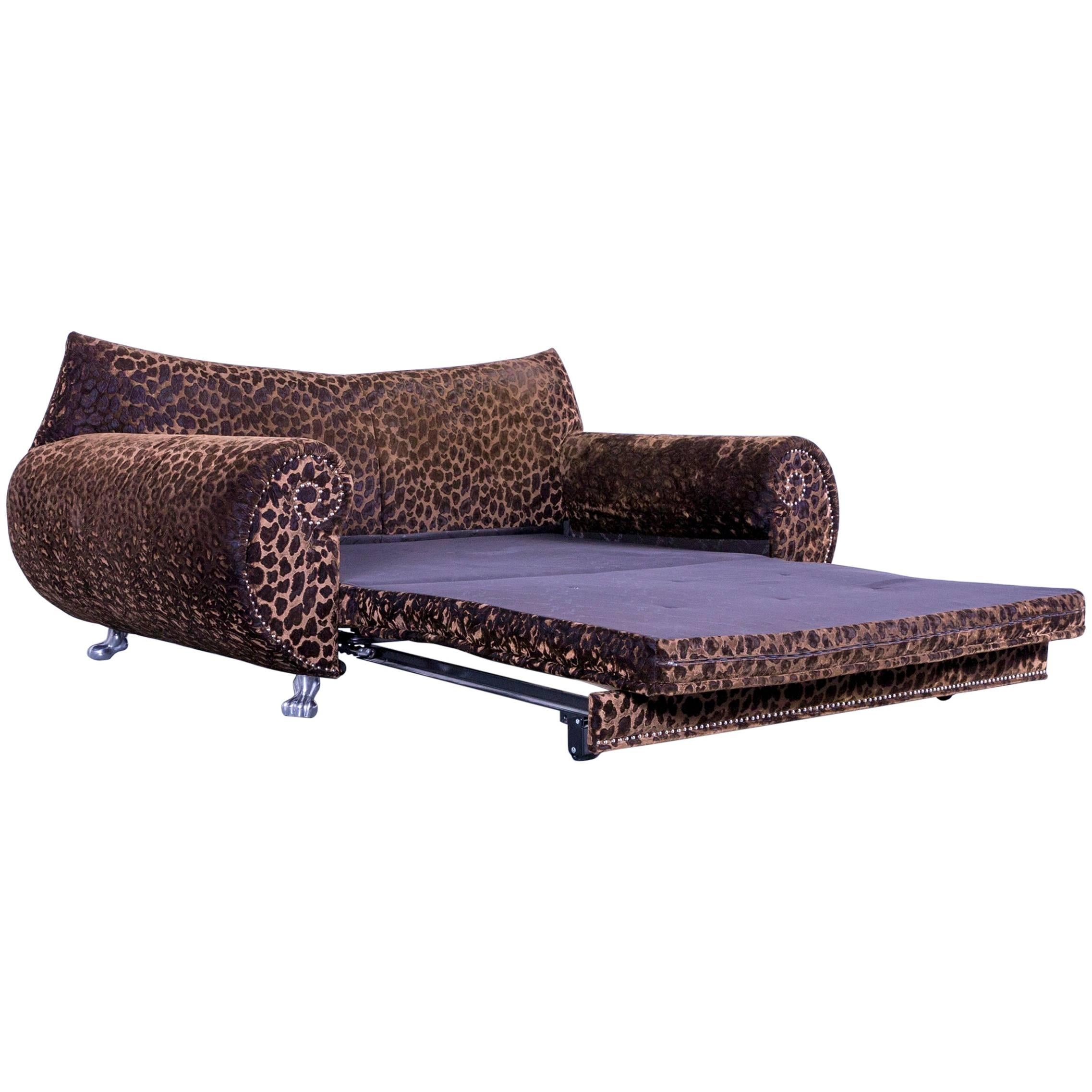 Bretz Gaudi Designer Bed Sofa Velours Fabric Brown Three-Seat Chaise Longue