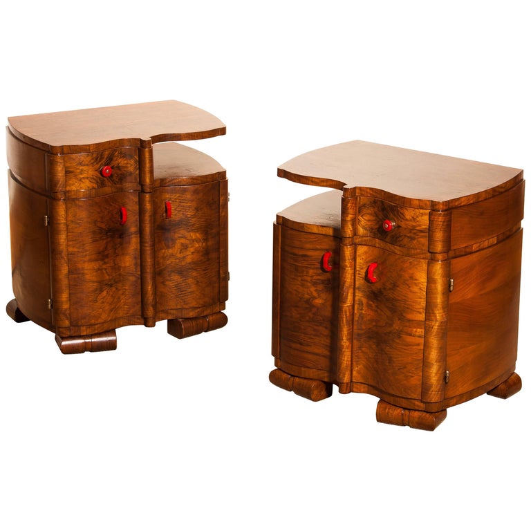 1920s, Burl Wood Art Deco Bedside Tables For Sale at 1stDibs