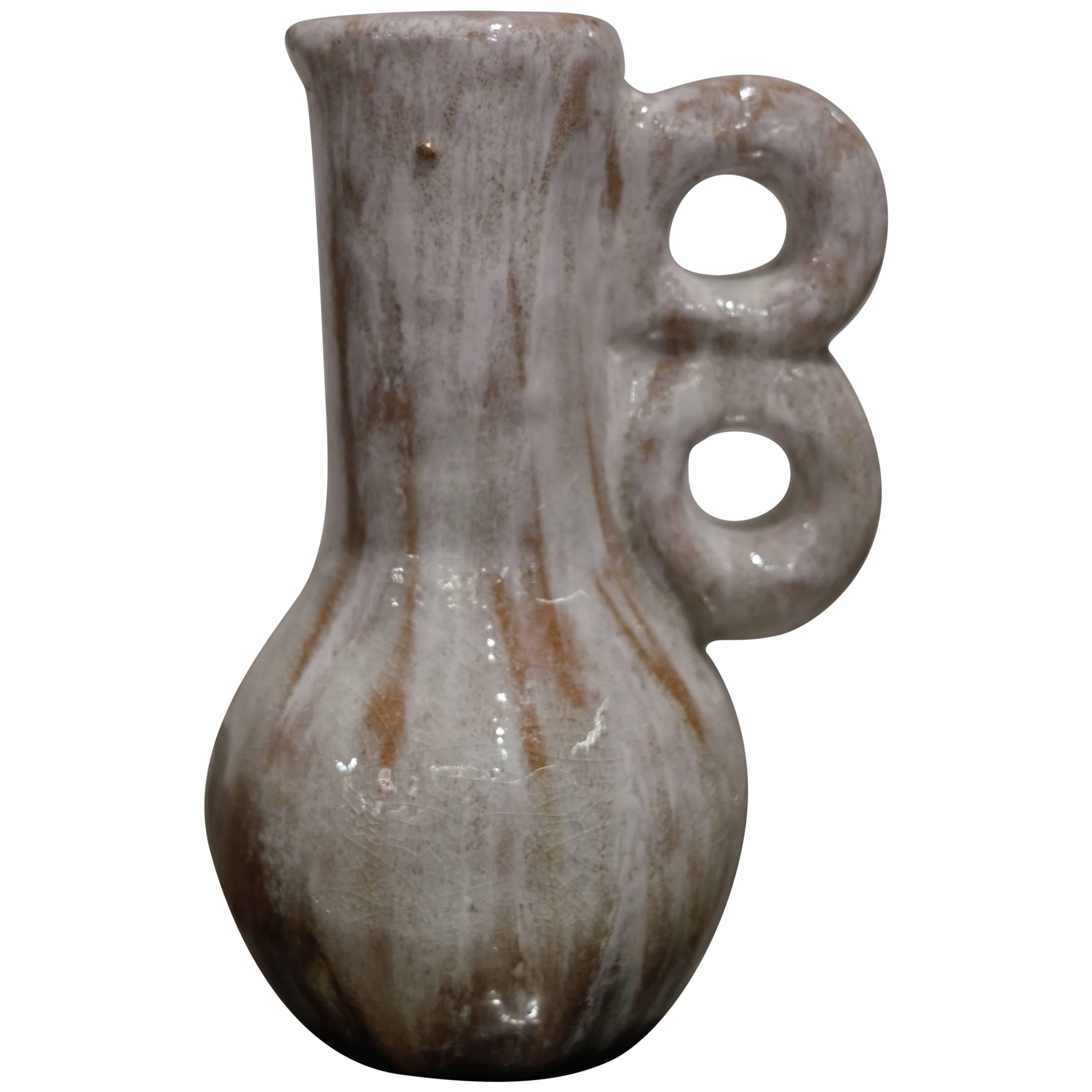 Glazed Ceramic Pitcher or Jug by Alice Colonieu, Made in France, circa 1950 For Sale