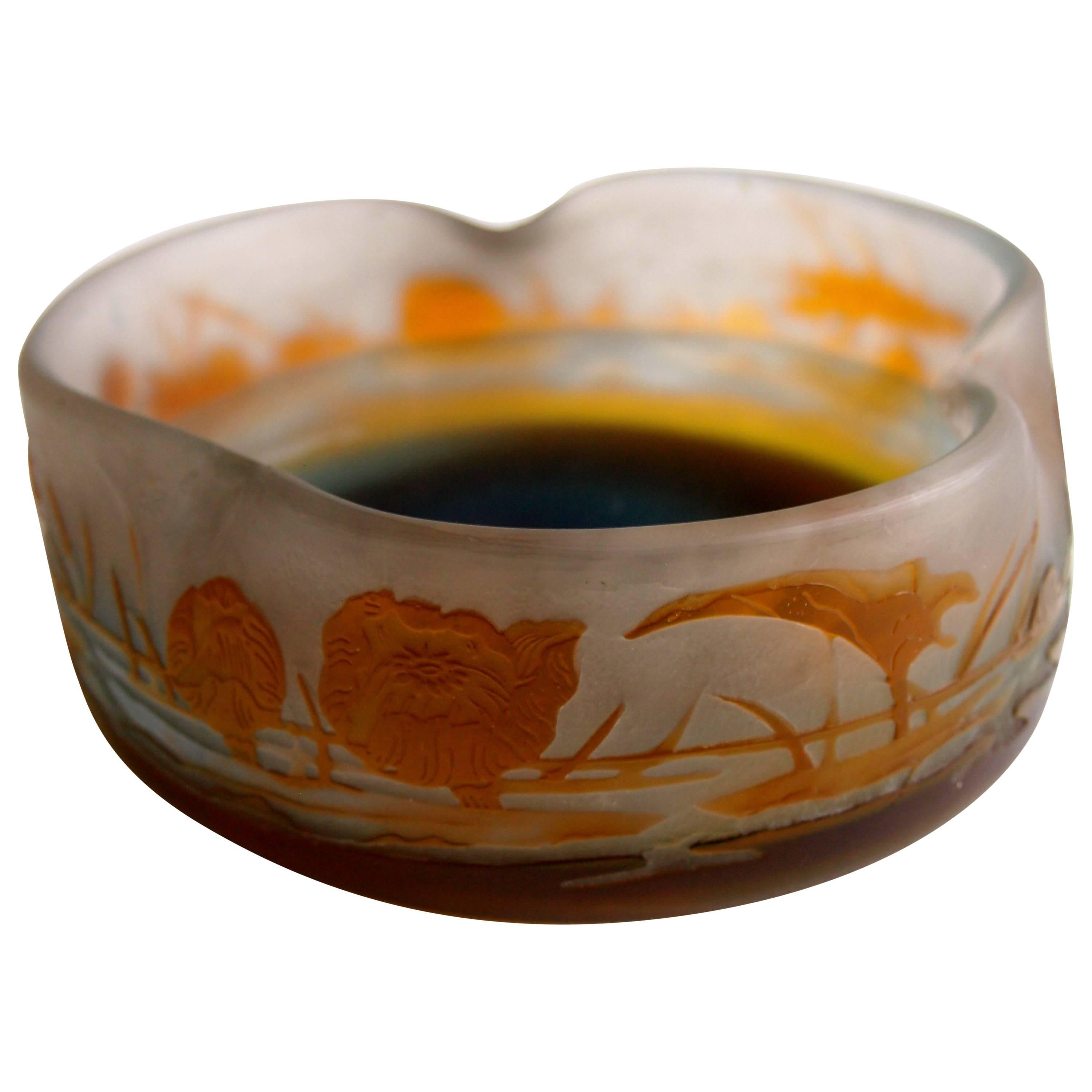 French Art Nouveau Emile Galle Cameo Glass Aquatic Bowl c1900 For Sale