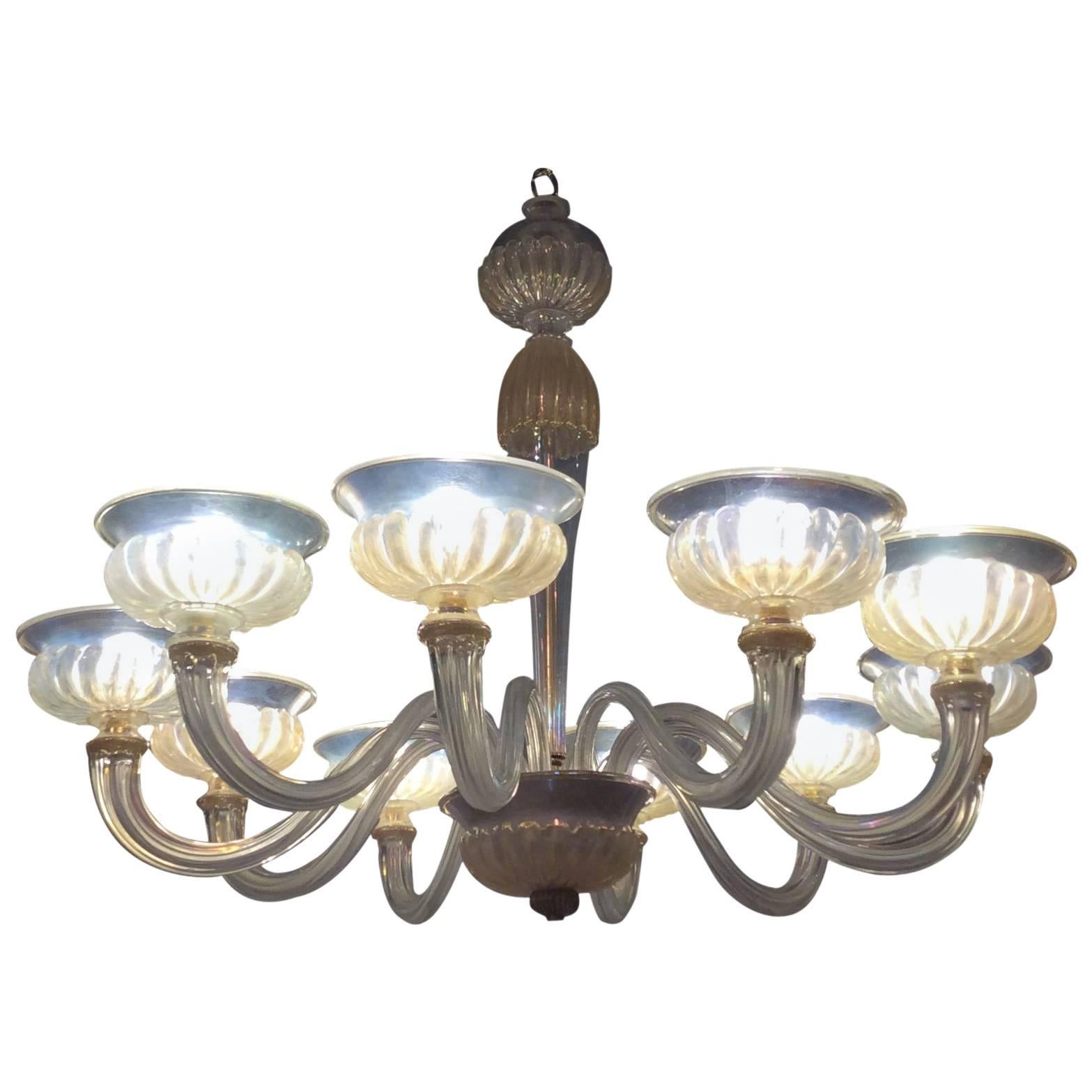 Maison Veronese Chandelier Attributed to André Arbus, Opaline Glass, circa 1940 For Sale