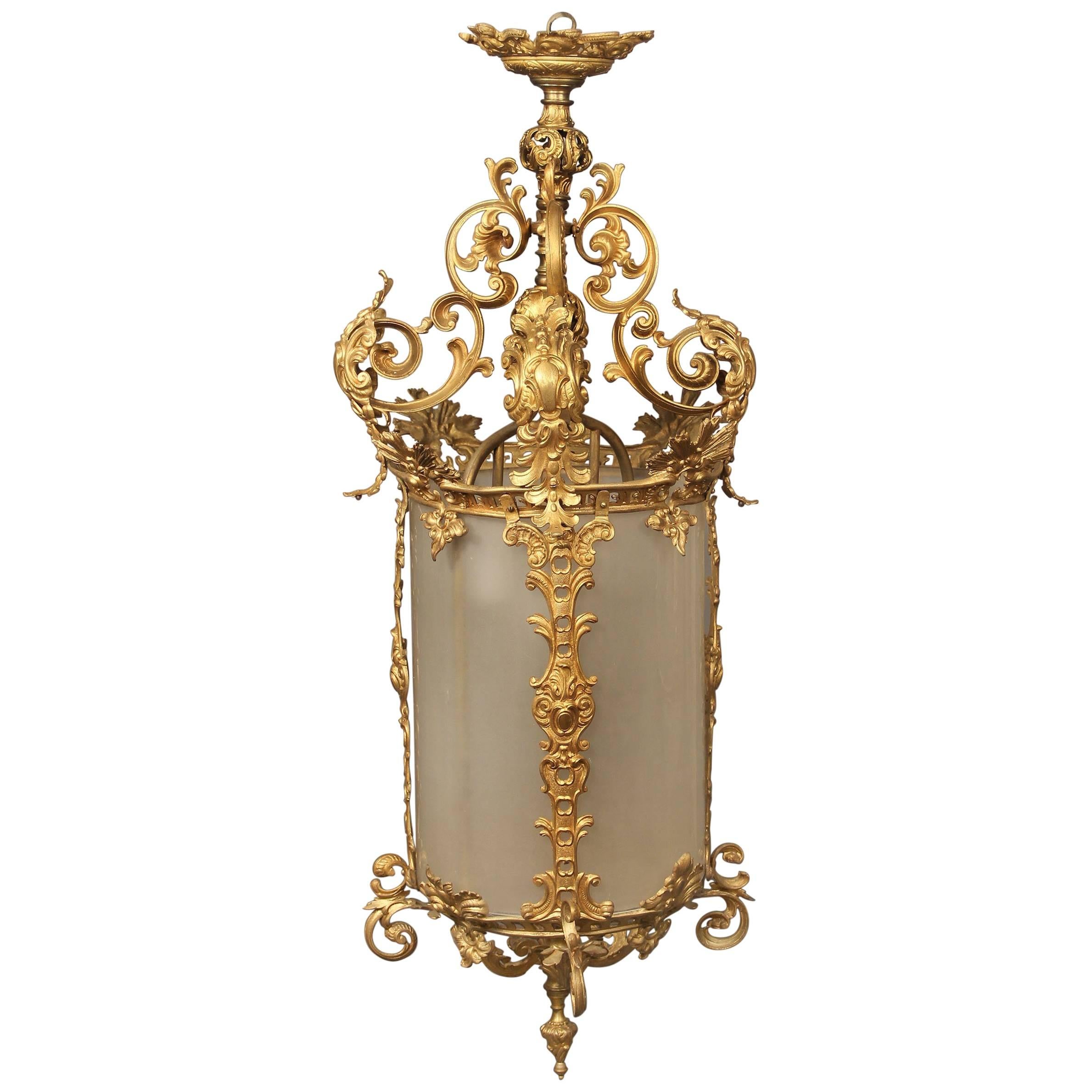 Early 20th Century Gilt Bronze and Glass Lantern