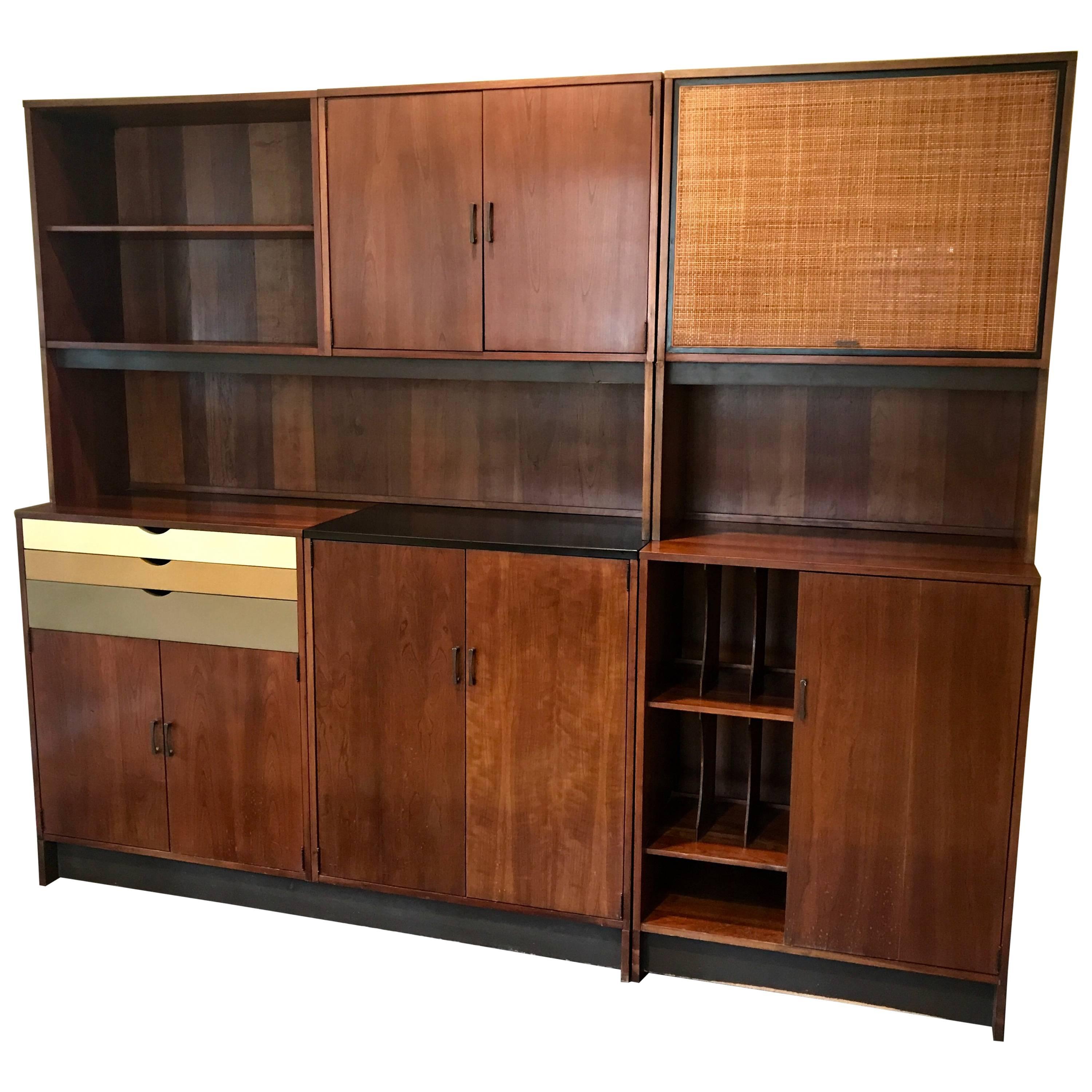 Mid-Century Modern Large Wall Cabinet with Sound System Storage, 1960s