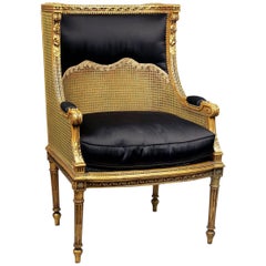 Very Fine Late 19th Century Louis XVI Style Carved Giltwood Bergere