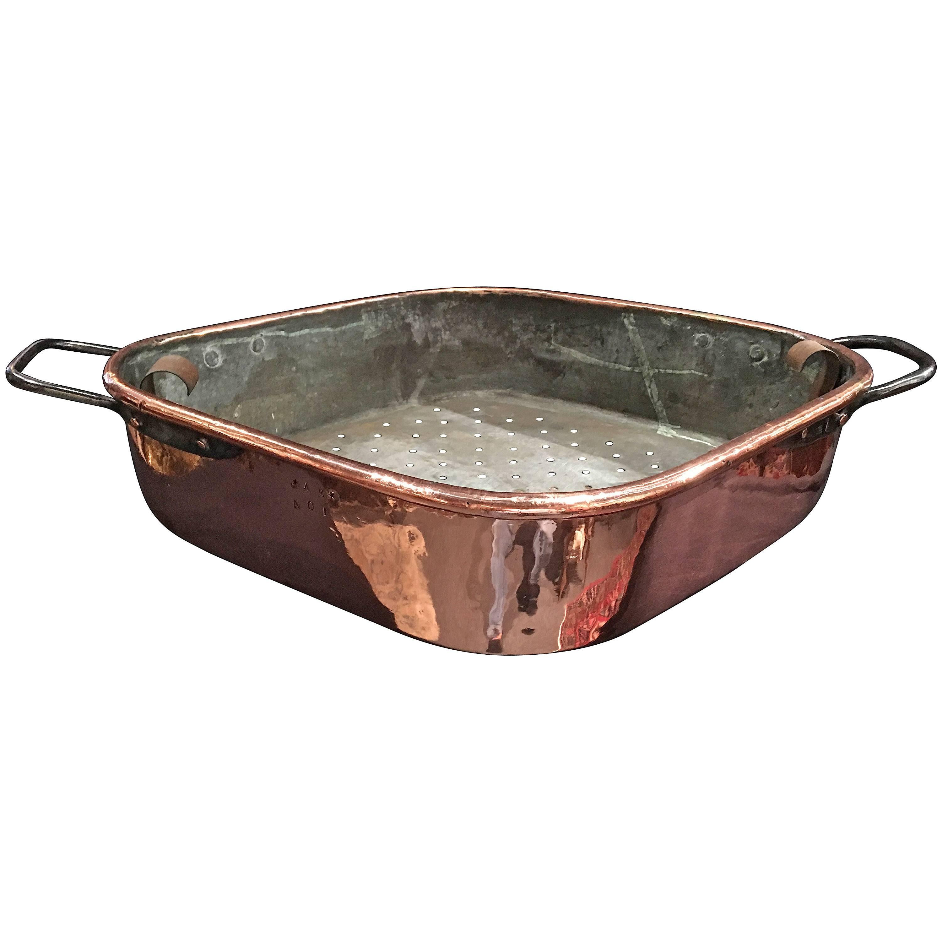 French Polished Copper Fish Kettle or Planter with Iron Handles, 19th Century