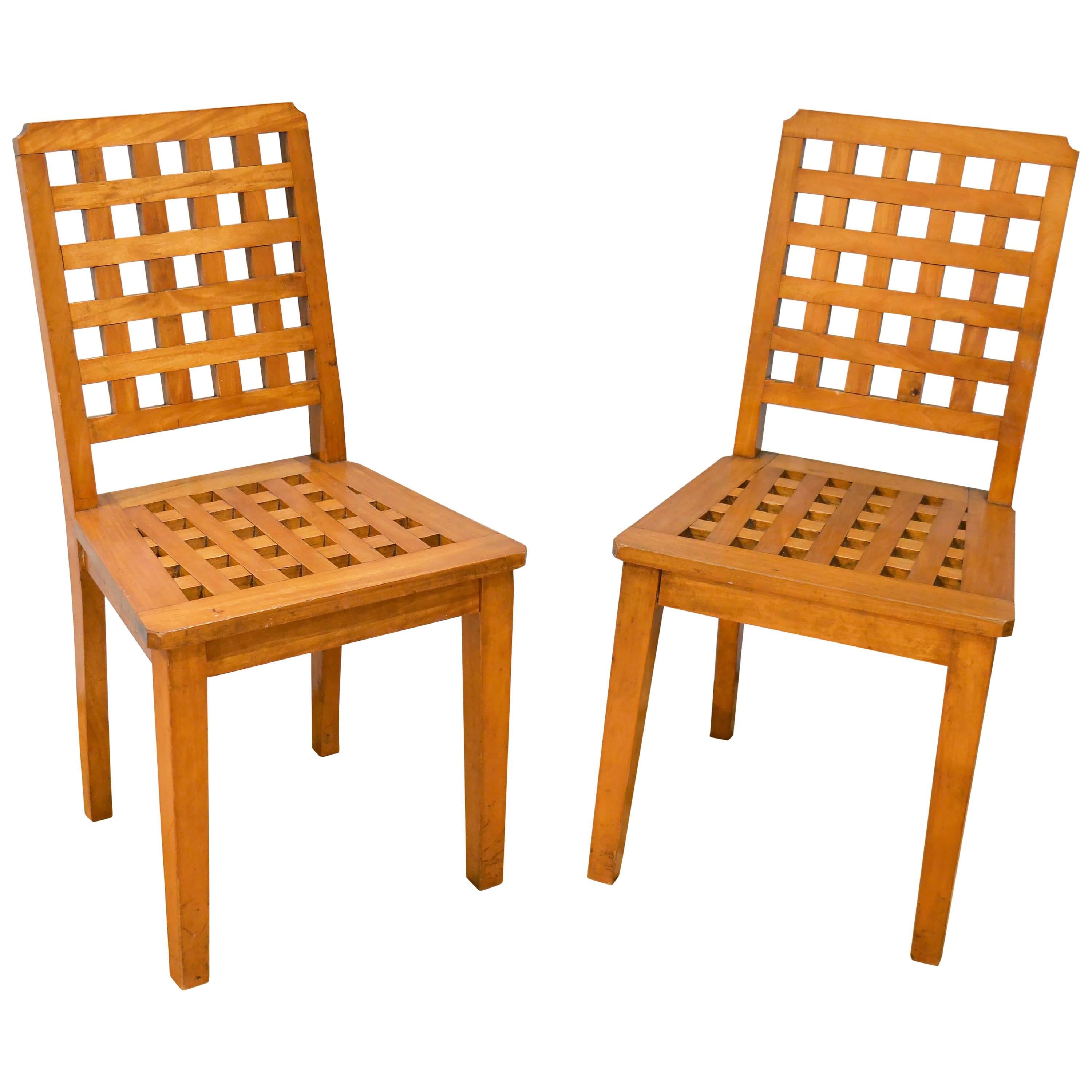 Pair of Satinwood Lattice Design Side Chairs