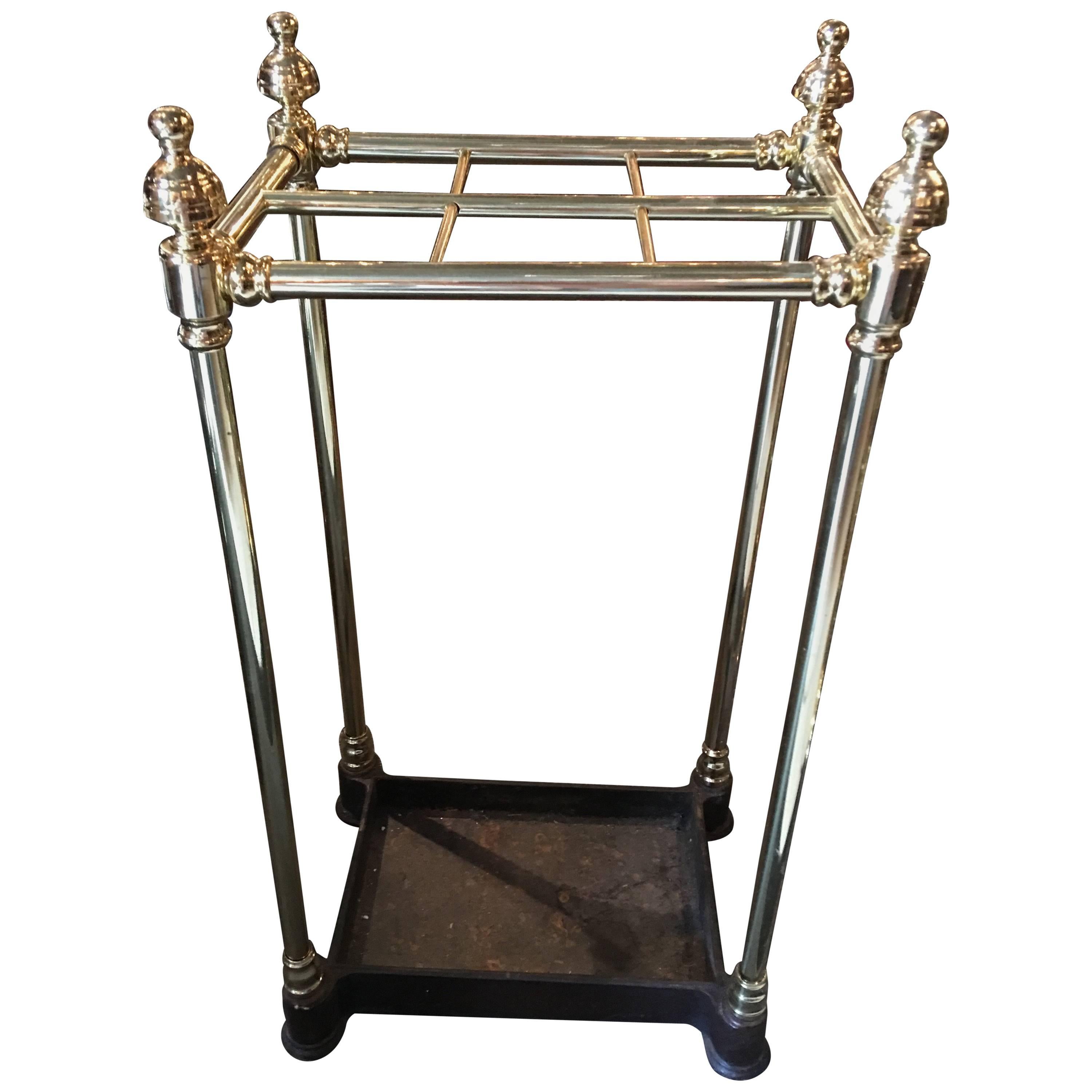 French Polished Brass and Iron Umbrella Stand, 19th Century