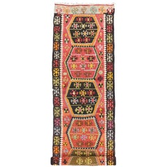 Boho Chic Vintage Turkish Kilim Tribal Runner, Extra Long Hallway Runner