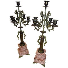 19th century, French Candelabrum Brass with Rouge Marble Bases