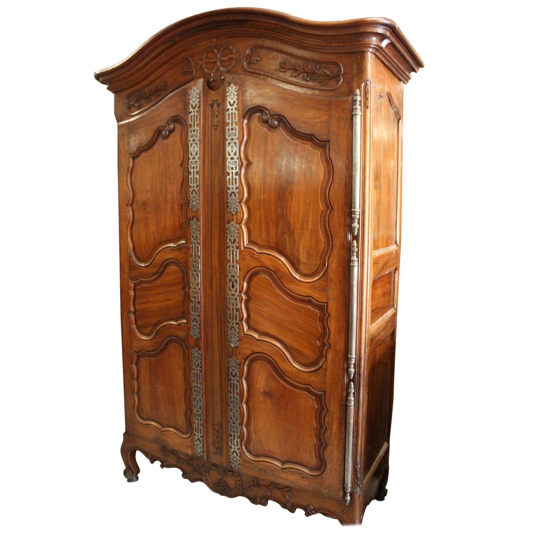 Large 19th Century French Louis XV Carved Walnut Armoire