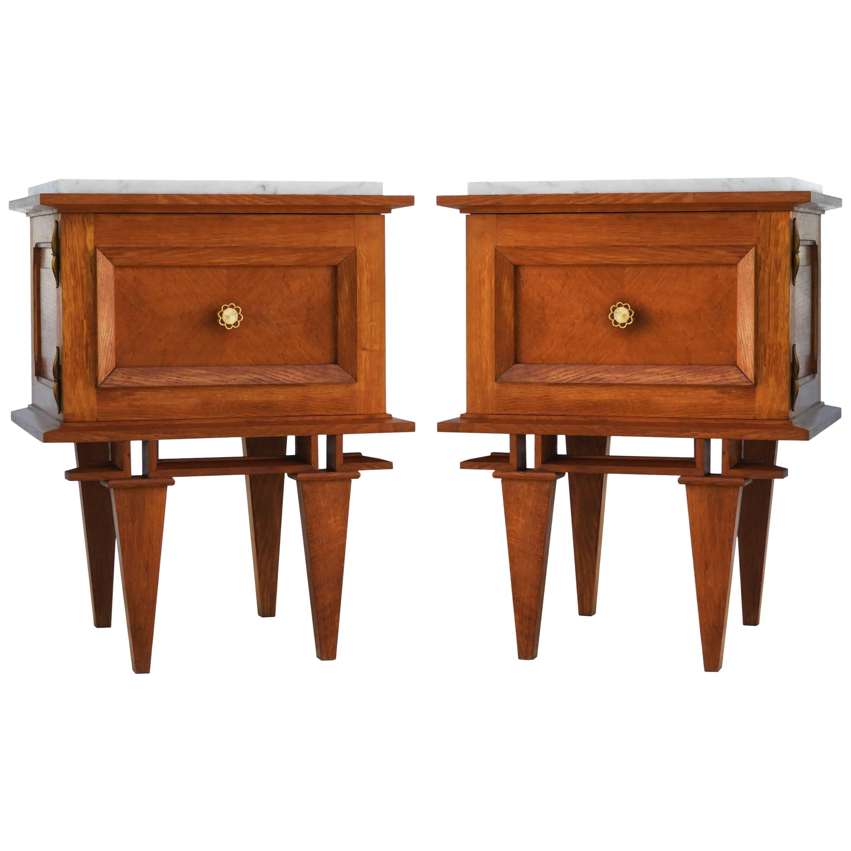 Pair of Side Cabinets Midcentury Nightstands Bedside Tables French, circa 1950