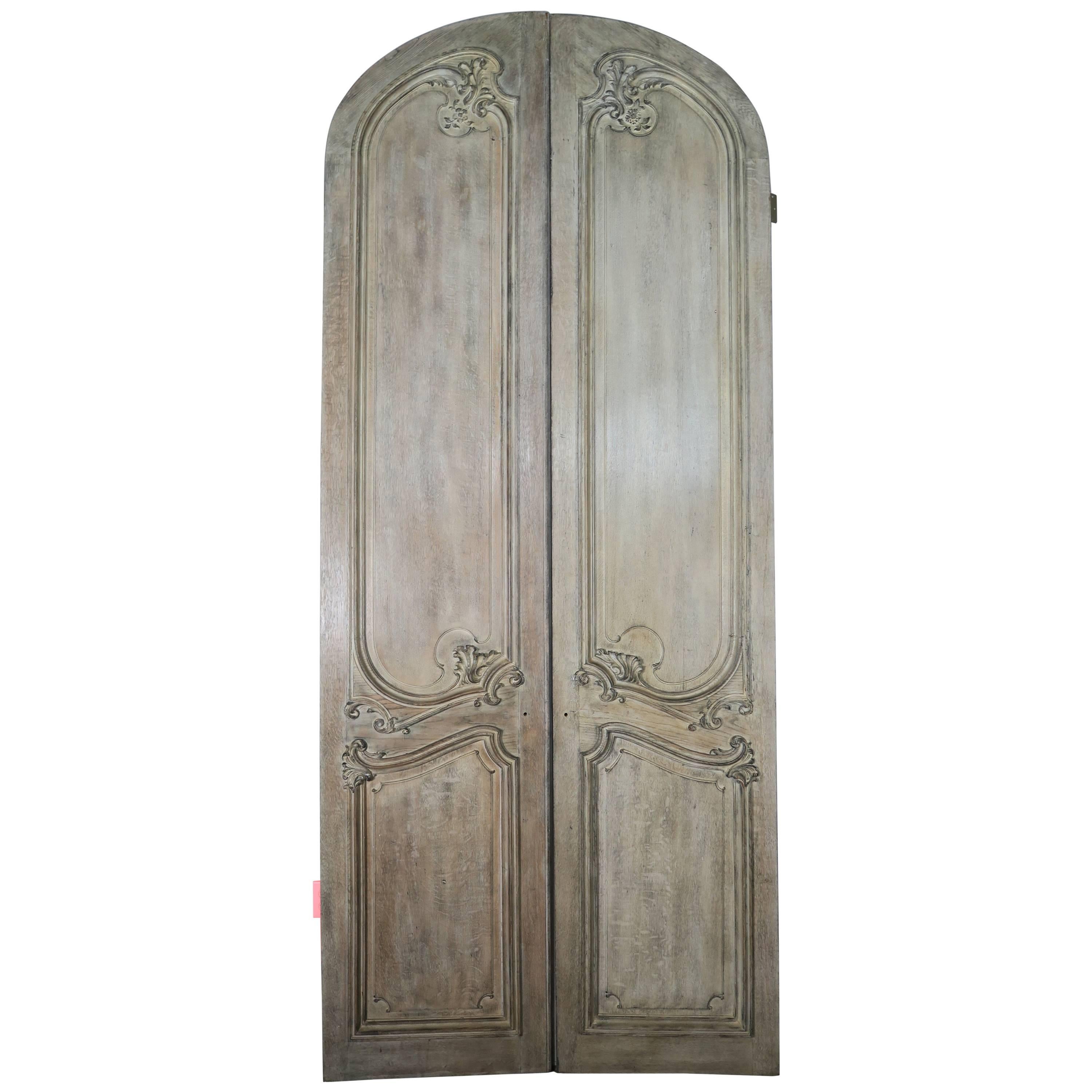 Monumental Pair of French Carved Painted Doors, circa 1900s