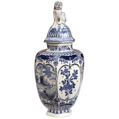 Early 20th Century Dutch Blue and White Royal Delft Ginger Jar with Lid