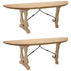 Italian Style Solid Painted Pine Console Tables with Iron Stretcher