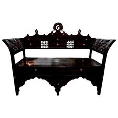 Antique Moroccan Moorish/Arabesque Style Bench Inlaid with Mother of Pearl