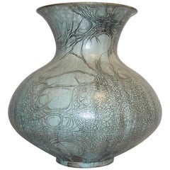 La Borne Ceramics, 1950s French Graffiti Enameled Stoneware Gray Large Vase