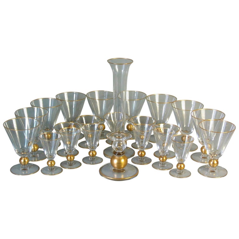 Art Deco Continental Crystal Glass Part Stemware Service For Sale at