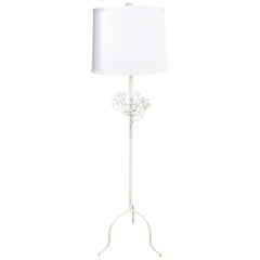 Midcentury Coral Motif Wrought Iron Floor Lamp in White